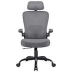 Chaise de bureau KERDOM avec appui-tête et support lombaire réglable, chaise de travail pivotante pour bureau à domicile avec dossier haut et accoudoirs, noir