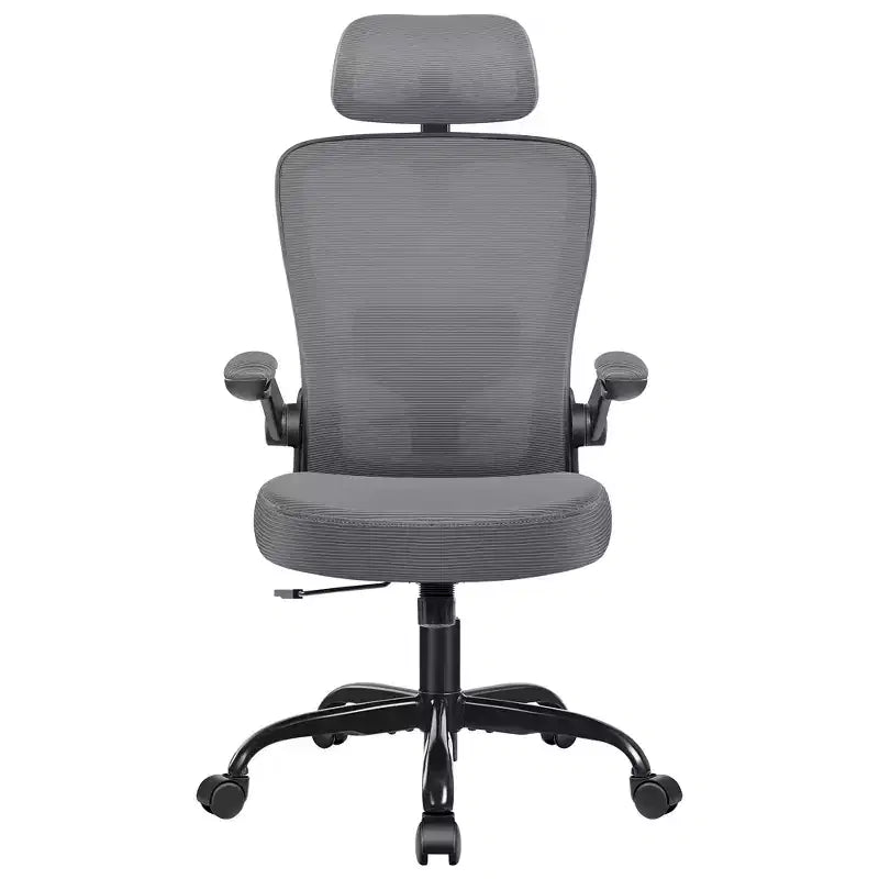 Chaise de bureau KERDOM avec appui-tête et support lombaire réglable, chaise de travail pivotante pour bureau à domicile avec dossier haut et accoudoirs, noir
