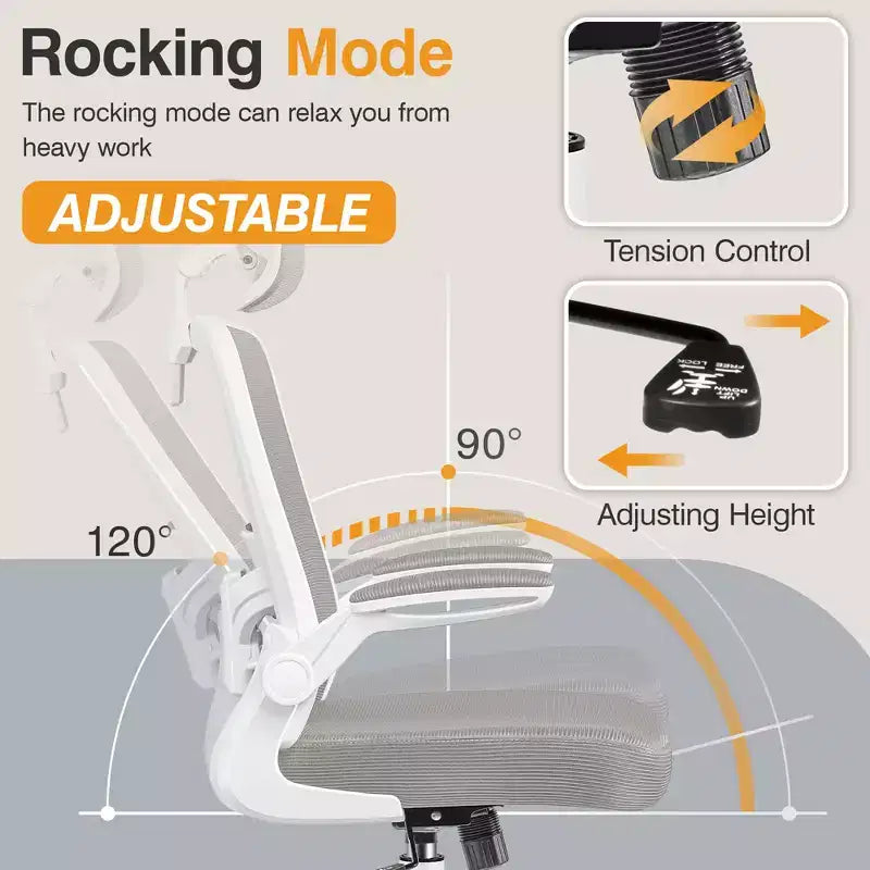 Chaise de bureau KERDOM avec appui-tête et support lombaire réglable, chaise de travail pivotante pour bureau à domicile avec dossier haut et accoudoirs, noir