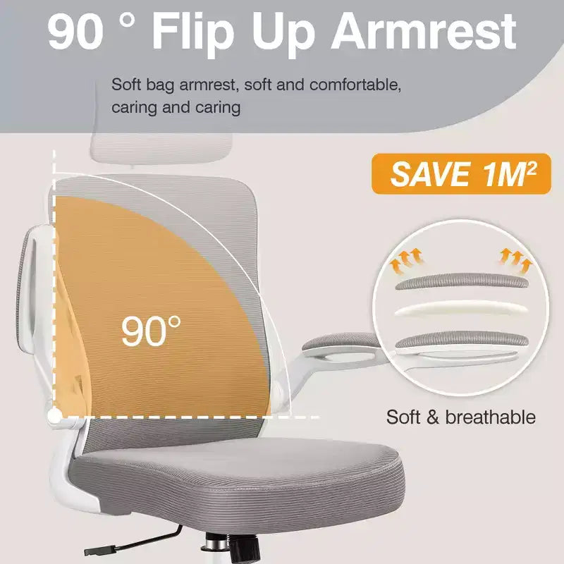 Chaise de bureau KERDOM avec appui-tête et support lombaire réglable, chaise de travail pivotante pour bureau à domicile avec dossier haut et accoudoirs, noir