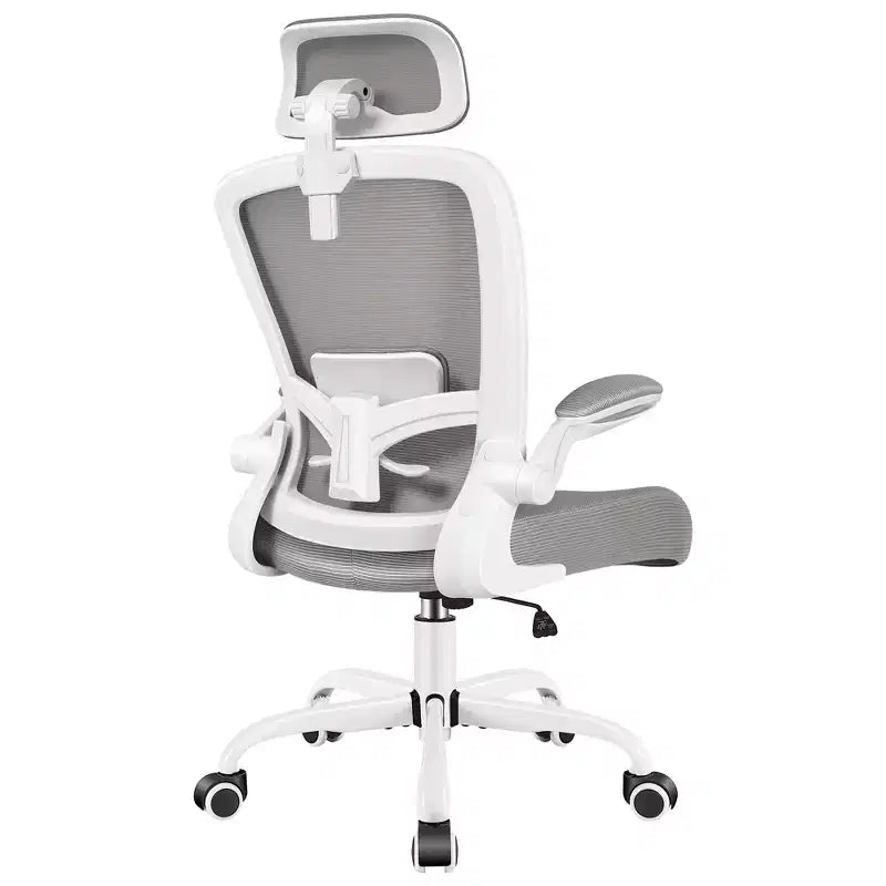 Chaise de bureau KERDOM avec appui-tête et support lombaire réglable, chaise de travail pivotante pour bureau à domicile avec dossier haut et accoudoirs, noir