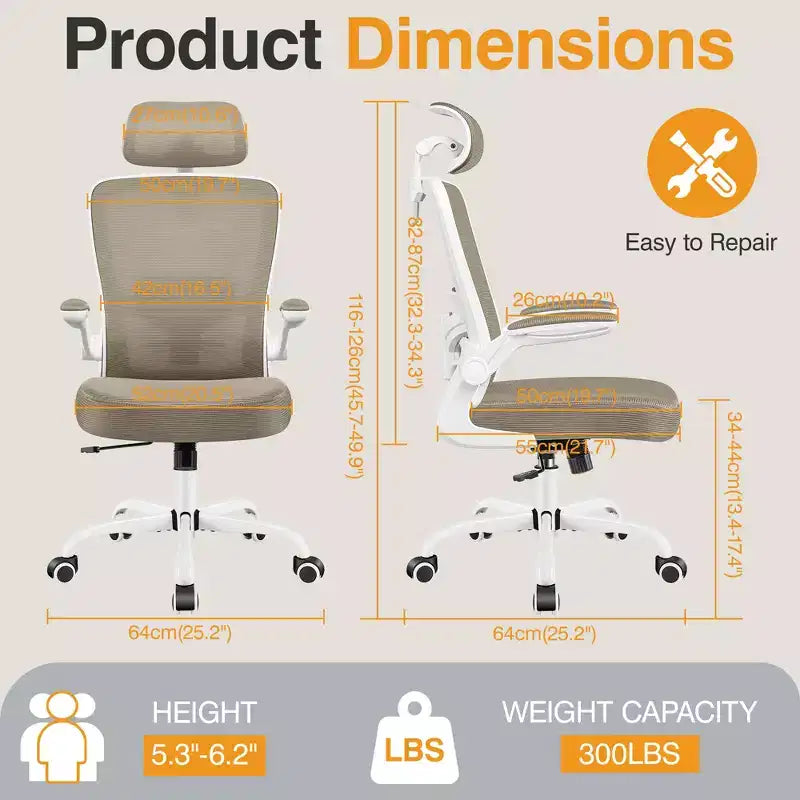 Chaise de bureau KERDOM avec appui-tête et support lombaire réglable, chaise de travail pivotante pour bureau à domicile avec dossier haut et accoudoirs, noir