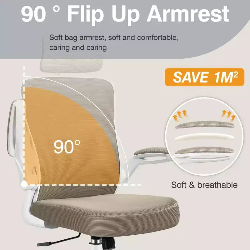 Chaise de bureau KERDOM avec appui-tête et support lombaire réglable, chaise de travail pivotante pour bureau à domicile avec dossier haut et accoudoirs, noir