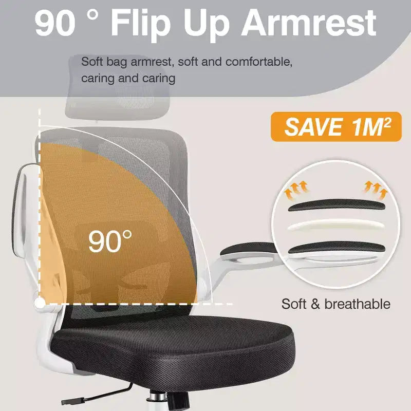 Chaise de bureau KERDOM avec appui-tête et support lombaire réglable, chaise de travail pivotante pour bureau à domicile avec dossier haut et accoudoirs, noir