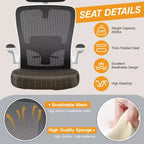 Chaise de bureau KERDOM avec appui-tête et support lombaire réglable, chaise de travail pivotante pour bureau à domicile avec dossier haut et accoudoirs, noir