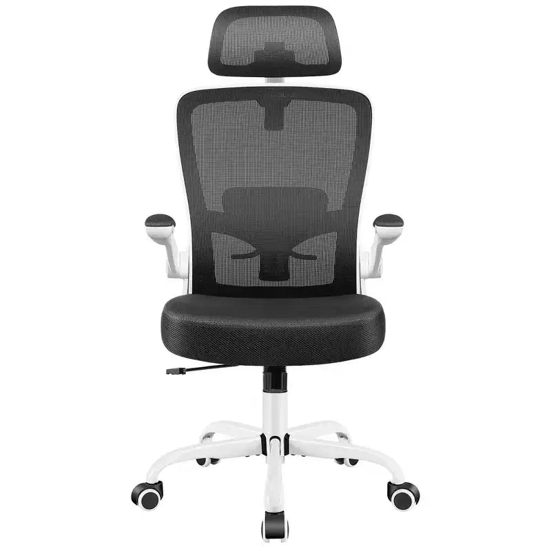 Chaise de bureau KERDOM avec appui-tête et support lombaire réglable, chaise de travail pivotante pour bureau à domicile avec dossier haut et accoudoirs, noir