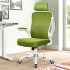Chaise de bureau KERDOM avec appui-tête et support lombaire réglable, chaise de travail pivotante pour bureau à domicile avec dossier haut et accoudoirs, noir