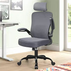 Chaise de bureau KERDOM avec appui-tête et support lombaire réglable, chaise de travail pivotante pour bureau à domicile avec dossier haut et accoudoirs, noir