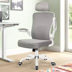 Chaise de bureau KERDOM avec appui-tête et support lombaire réglable, chaise de travail pivotante pour bureau à domicile avec dossier haut et accoudoirs, noir