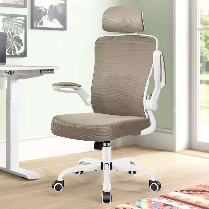Chaise de bureau KERDOM avec appui-tête et support lombaire réglable, chaise de travail pivotante pour bureau à domicile avec dossier haut et accoudoirs, noir