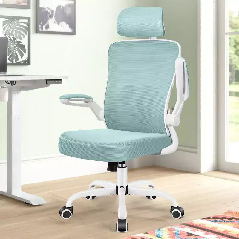 Chaise de bureau KERDOM avec appui-tête et support lombaire réglable, chaise de travail pivotante pour bureau à domicile avec dossier haut et accoudoirs, noir