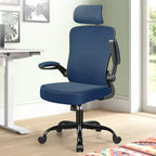 Chaise de bureau KERDOM avec appui-tête et support lombaire réglable, chaise de travail pivotante pour bureau à domicile avec dossier haut et accoudoirs, noir