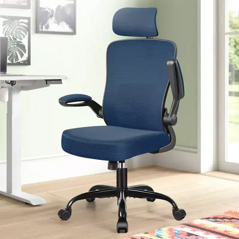Chaise de bureau KERDOM avec appui-tête et support lombaire réglable, chaise de travail pivotante pour bureau à domicile avec dossier haut et accoudoirs, noir