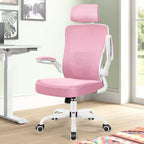 Chaise de bureau KERDOM avec appui-tête et support lombaire réglable, chaise de travail pivotante pour bureau à domicile avec dossier haut et accoudoirs, noir