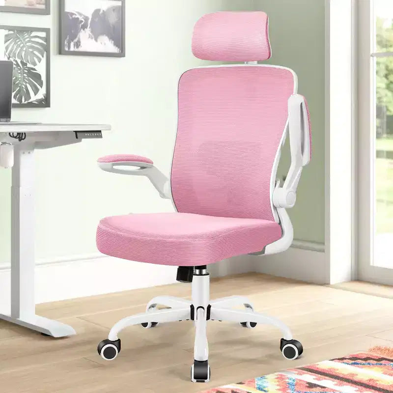Chaise de bureau KERDOM avec appui-tête et support lombaire réglable, chaise de travail pivotante pour bureau à domicile avec dossier haut et accoudoirs, noir