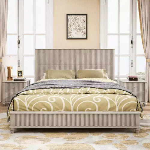 3-Piece Bedroom Set, Queen/King Size Bed Frame & 2 Fluted Nightstands with Storage Drawers - ModernLuxe