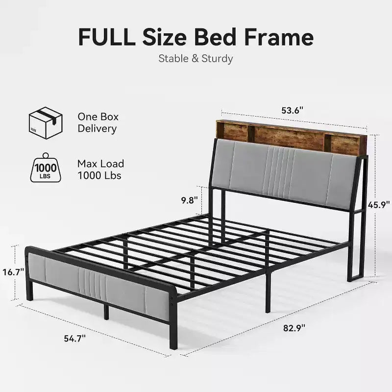 Cadre de lit Sailvan, lit plateforme en métal avec tête de lit, rangement sous le lit et tête de lit ergonomique pour le soutien, pas besoin de sommier tapissier