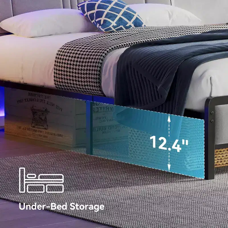 Cadre de lit Sailvan, lit plateforme en métal avec tête de lit, rangement sous le lit et tête de lit ergonomique pour le soutien, pas besoin de sommier tapissier