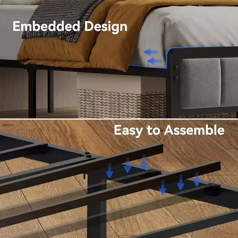 Cadre de lit Sailvan, lit plateforme en métal avec tête de lit, rangement sous le lit et tête de lit ergonomique pour le soutien, pas besoin de sommier tapissier