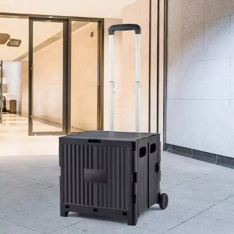 Chariot utilitaire pliable avec poignée télescopique, panier roulant portable d'une capacité de 36 kg pour les voyages, le shopping et le bureau, noir