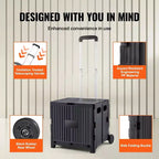 Chariot utilitaire pliable avec poignée télescopique, panier roulant portable d'une capacité de 36 kg pour les voyages, le shopping et le bureau, noir