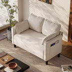 Okak Modern Small Soft Corduroy Loveseat Sofa with Pillows & Side Pockets,Solid Wood Frame Futon Couch for Living Room,Dorm