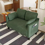 Canapé deux places moderne Okak en velours côtelé doux avec oreillers et poches latérales, futon avec cadre en bois massif pour salon, chambre d'étudiant