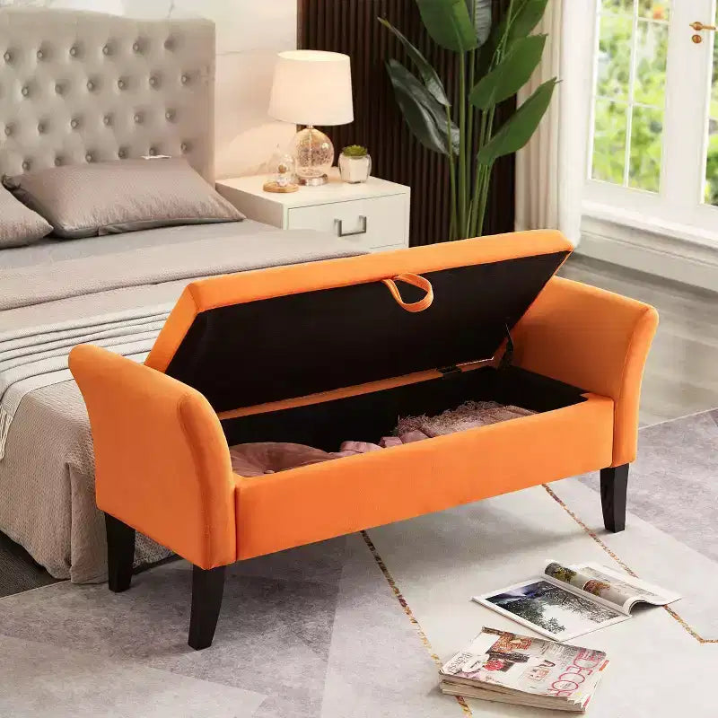 Banc de rangement en velours TUYOHW 51,5 avec accoudoirs incurvés, ottoman capitonné pour bout de lit avec pieds en bois massif pour chambre à coucher, salon, entrée
