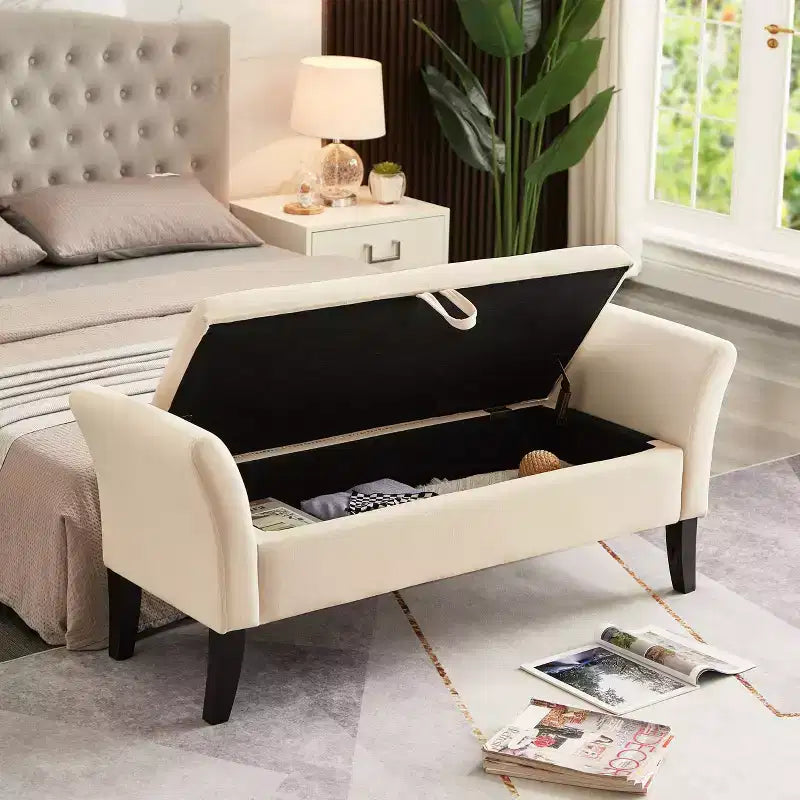 Banc de rangement en velours TUYOHW 51,5 avec accoudoirs incurvés, ottoman capitonné pour bout de lit avec pieds en bois massif pour chambre à coucher, salon, entrée