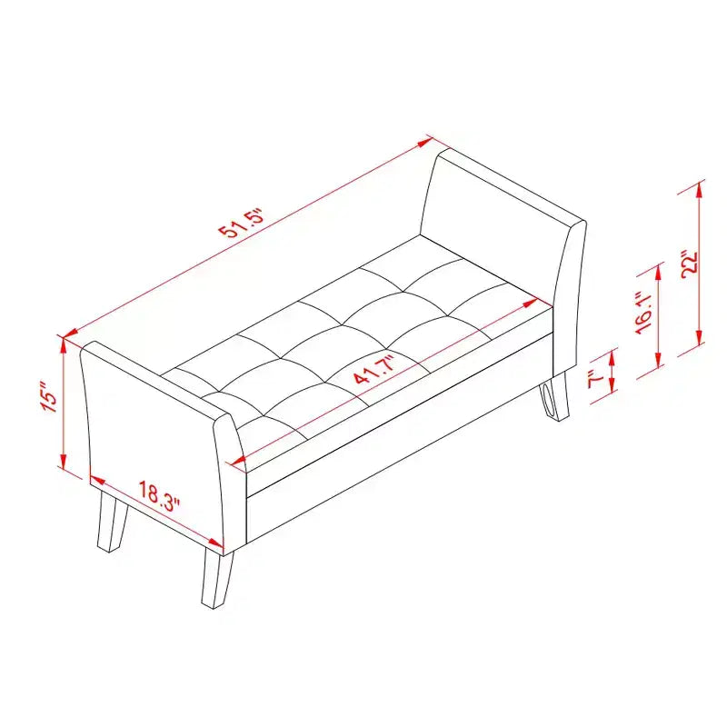 Banc de rangement en velours TUYOHW 51,5 avec accoudoirs incurvés, ottoman capitonné pour bout de lit avec pieds en bois massif pour chambre à coucher, salon, entrée