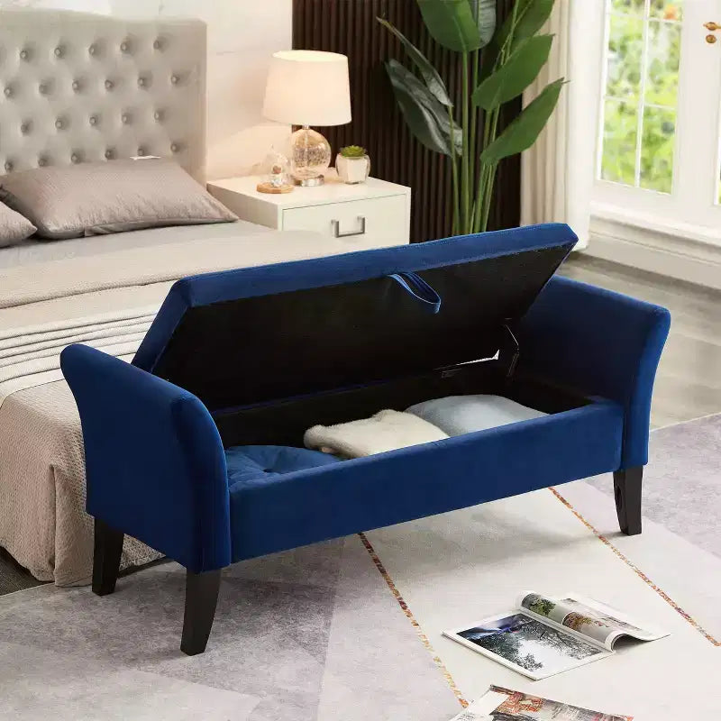 Banc de rangement en velours TUYOHW 51,5 avec accoudoirs incurvés, ottoman capitonné pour bout de lit avec pieds en bois massif pour chambre à coucher, salon, entrée