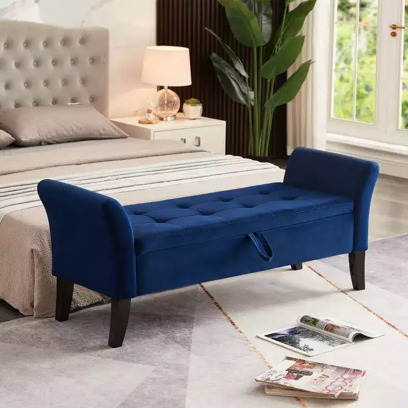 Banc de rangement en velours TUYOHW 51,5 avec accoudoirs incurvés, ottoman capitonné pour bout de lit avec pieds en bois massif pour chambre à coucher, salon, entrée
