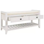 Banc de rangement de ferme en bois TUYOHW avec 2 tiroirs et étagère à chaussures, banc d'entrée patiné avec coussin pour chambre à coucher, salon