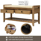 Banc de rangement de ferme en bois TUYOHW avec 2 tiroirs et étagère à chaussures, banc d'entrée patiné avec coussin pour chambre à coucher, salon