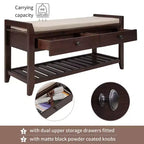 Banc de rangement de ferme en bois TUYOHW avec 2 tiroirs et étagère à chaussures, banc d'entrée patiné avec coussin pour chambre à coucher, salon