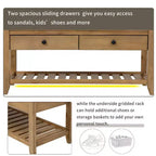 Banc de rangement de ferme en bois TUYOHW avec 2 tiroirs et étagère à chaussures, banc d'entrée patiné avec coussin pour chambre à coucher, salon