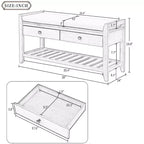 Banc de rangement de ferme en bois TUYOHW avec 2 tiroirs et étagère à chaussures, banc d'entrée patiné avec coussin pour chambre à coucher, salon