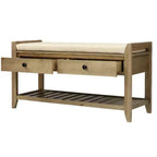 Banc de rangement de ferme en bois TUYOHW avec 2 tiroirs et étagère à chaussures, banc d'entrée patiné avec coussin pour chambre à coucher, salon