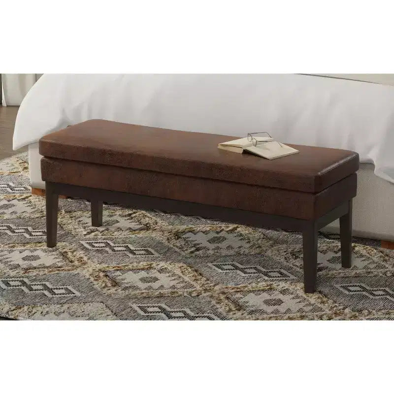 Banc ottoman mi-siècle Bragg de 114 cm de large en similicuir végétalien