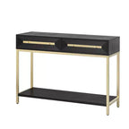 Console rétro avec tiroirs géométriques, table d'entrée en bois de paulownia avec accents dorés et rangement