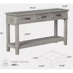 Table d'entrée de ferme, console à 3 niveaux avec 3 tiroirs de rangement, table de canapé en bois de 54 pouces pour entrée de salon, table de couloir