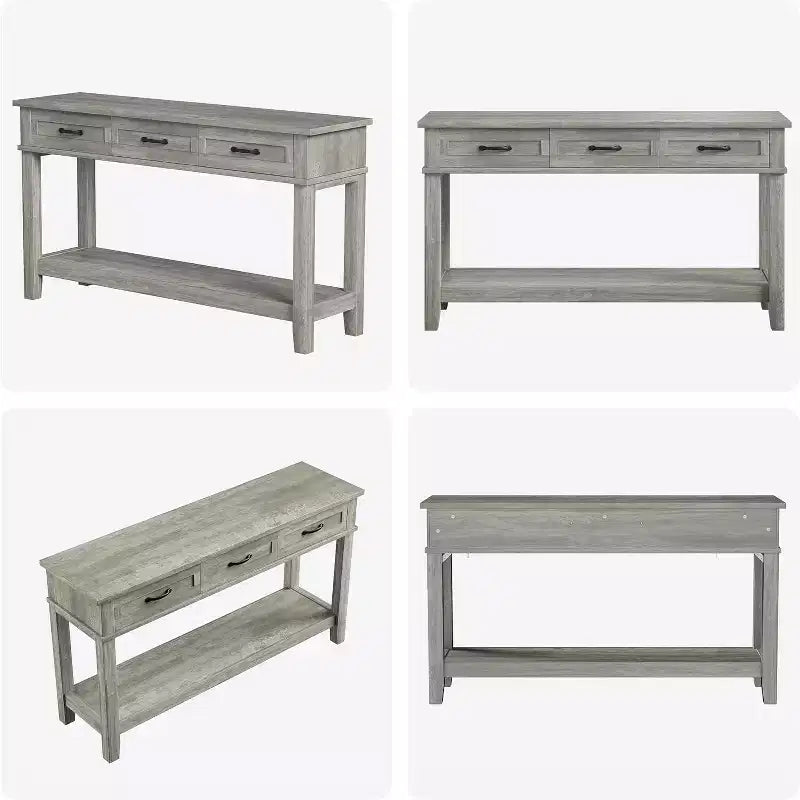 Table d'entrée de ferme, console à 3 niveaux avec 3 tiroirs de rangement, table de canapé en bois de 54 pouces pour entrée de salon, table de couloir