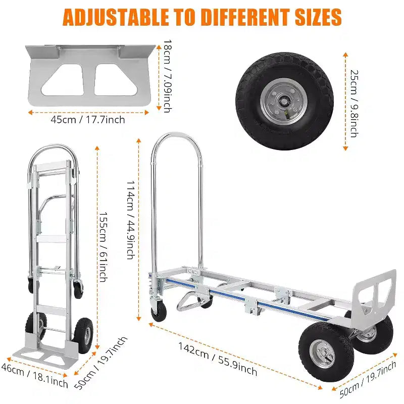 Diable et chariot pliant 2-en-1 COZONY avec capacité de 360 kg | Diable convertible tout-terrain à roues en caoutchouc pour entrepôt et usage domestique