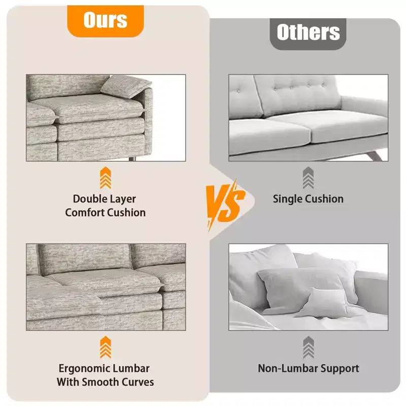 Canapé modulaire 108" avec pouf, canapé nuage moderne confortable, canapé modulaire en forme de L en chenille avec assise profonde, canapé sectionnel extra large pour appartement