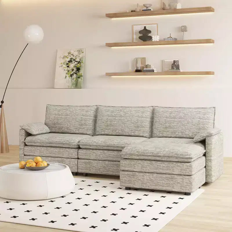Canapé modulaire 108" avec pouf, canapé nuage moderne confortable, canapé modulaire en forme de L en chenille avec assise profonde, canapé sectionnel extra large pour appartement