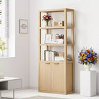 5 Tier Bookcase with Doors Tall Storage Shelf Wood Display Cabinet Standing Bookshelf for Living Room Home Office Organizer