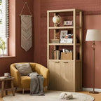 Bibliothèque à 5 niveaux avec portes, étagère de rangement haute, meuble vitrine en bois, bibliothèque sur pied pour salon et bureau.