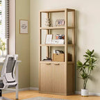 Bibliothèque à 5 niveaux avec portes, étagère de rangement haute, meuble vitrine en bois, bibliothèque sur pied pour salon et bureau.