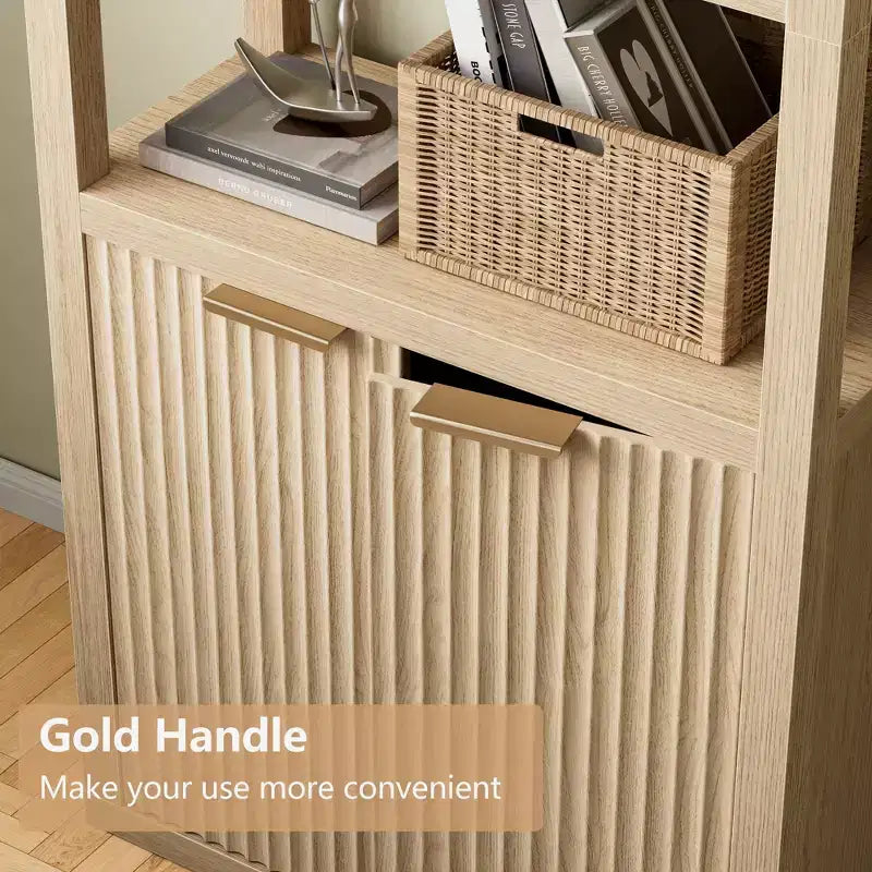 Bibliothèque à 5 niveaux avec portes, étagère de rangement haute, meuble vitrine en bois, bibliothèque sur pied pour salon et bureau.