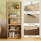 Bibliothèque à 5 niveaux avec portes, étagère de rangement haute, meuble vitrine en bois, bibliothèque sur pied pour salon et bureau.